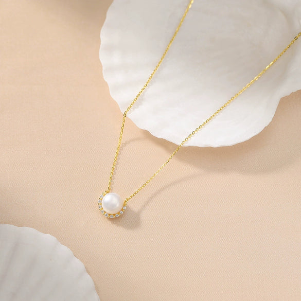 Necklace Pearl Bread Beads 925 Silver Electroplating O Word Chain Women's Internet Celebrity Minimalist Style