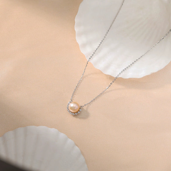 Necklace Pearl Bread Beads 925 Silver Electroplating O Word Chain Women's Internet Celebrity Minimalist Style