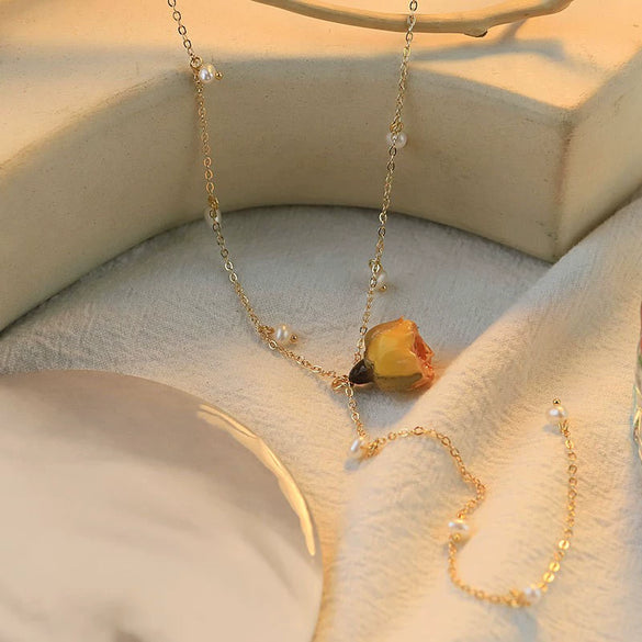 Necklace Pearl Copper Retro Flower Electroplating For Women