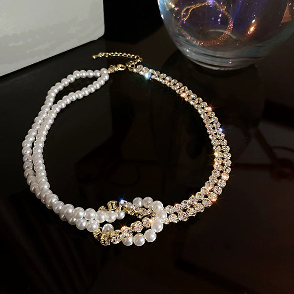 Necklace Pearl Diamond Geometric Ball Chain Personality Style