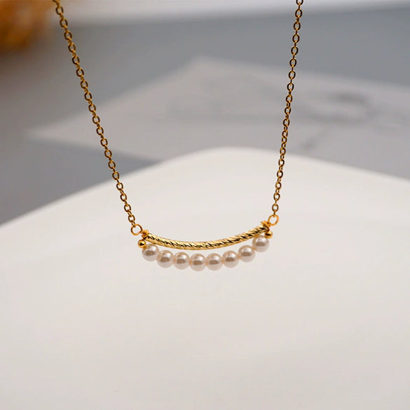 Necklace Pearl Titanium Steel Cross Chain Geometric Handmade Fashion For Women
