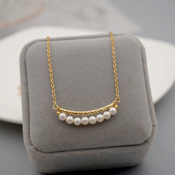 Necklace Pearl Titanium Steel Cross Chain Geometric Handmade Fashion For Women