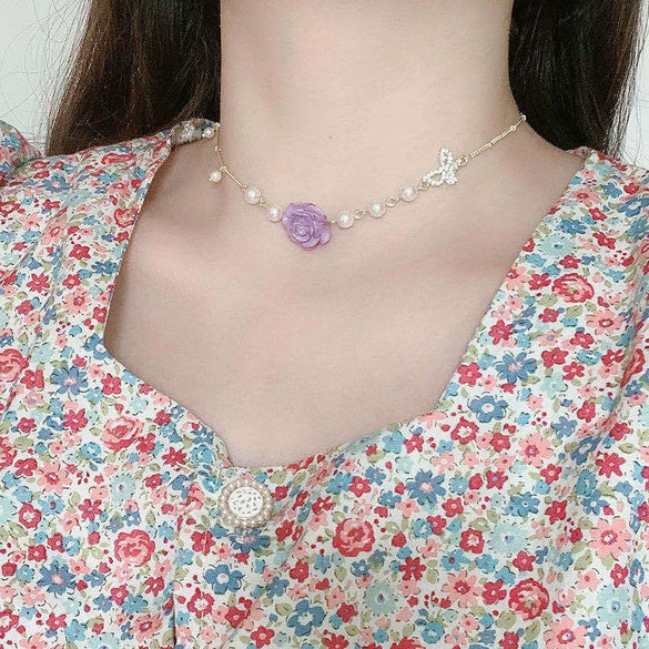 Necklace Pearl Titanium Steel Drop Shape Flower Design For Women