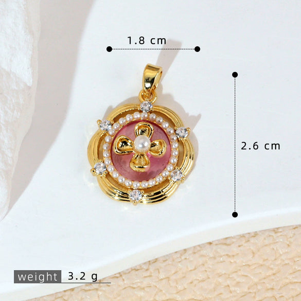 Necklace Pendant Accessories Copper Imitation Pearl Oil Drop Plants Flowers Retro Art Dripping Oil Style