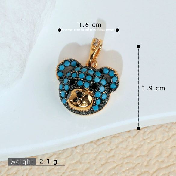 Necklace Pendant Animal Bear Copper Plated With Gold Set With Diamonds
