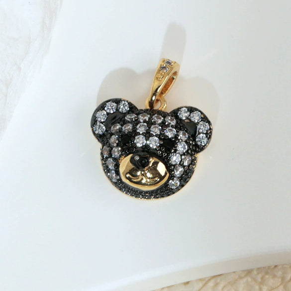 Necklace Pendant Animal Bear Copper Plated With Gold Set With Diamonds
