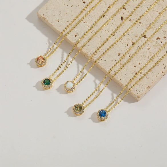 Necklace Pendant Clavicle Chain Copper Mixed Gemstone Inlay Geometric Minimalist Zirconia O Chain