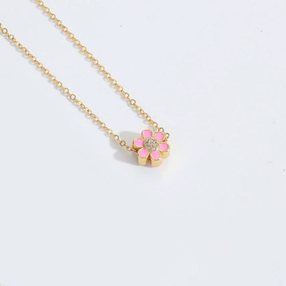 Necklace Pendant Clavicle Chain Mixed Gemstone Inlay Copper Dripping Oil Flower Design Women Minimalist