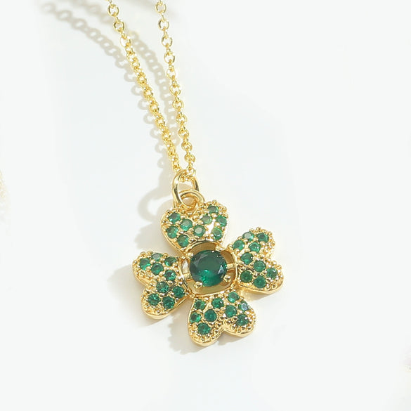 Necklace Pendant Clavicle Chain Women Simple Style Copper Electroplating Fourleaf Clover Star Design