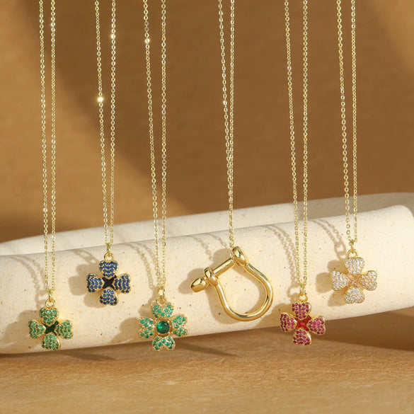 Necklace Pendant Clavicle Chain Women Simple Style Copper Electroplating Fourleaf Clover Star Design