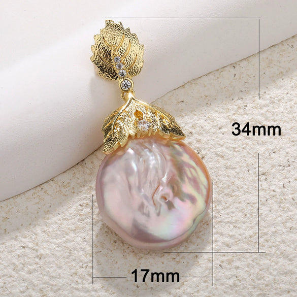 Necklace Pendant Copper Goldplated Abalone Shell Baroque Style Water Drops Leaves Wheat Ears Colorpreserving