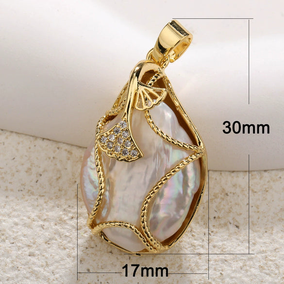 Necklace Pendant Copper Goldplated Abalone Shell Baroque Style Water Drops Leaves Wheat Ears Colorpreserving