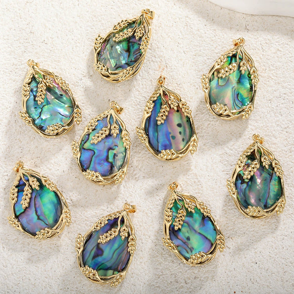 Necklace Pendant Copper Goldplated Abalone Shell Baroque Style Water Drops Leaves Wheat Ears Colorpreserving