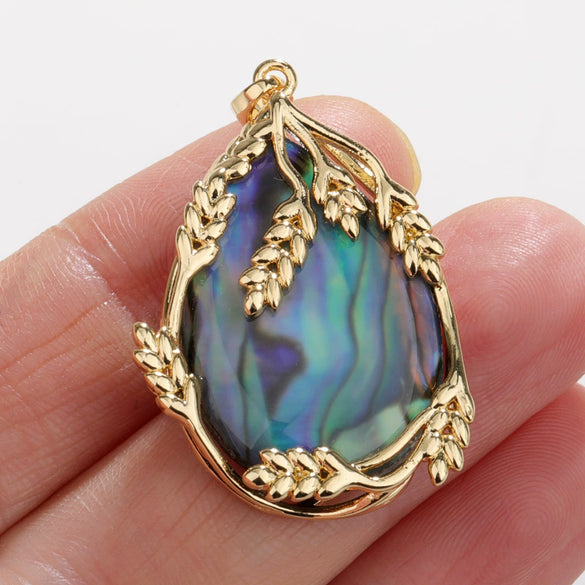 Necklace Pendant Copper Goldplated Abalone Shell Baroque Style Water Drops Leaves Wheat Ears Colorpreserving