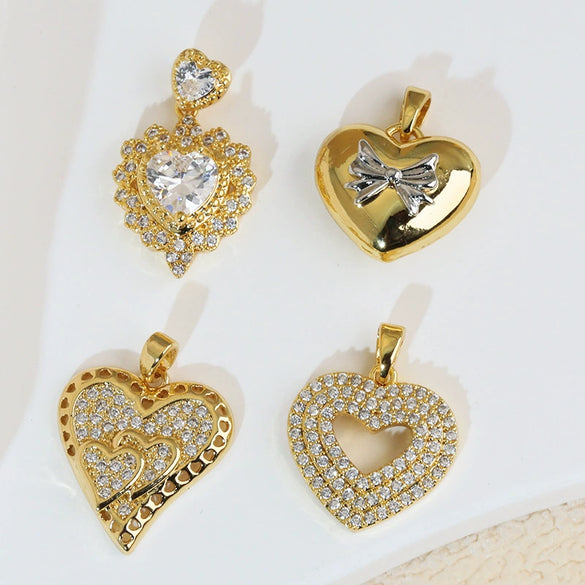 Necklace Pendant Copper Heartshaped 18K Gold Plated With Diamond And Zircon