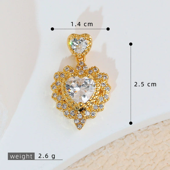 Necklace Pendant Copper Heartshaped 18K Gold Plated With Diamond And Zircon