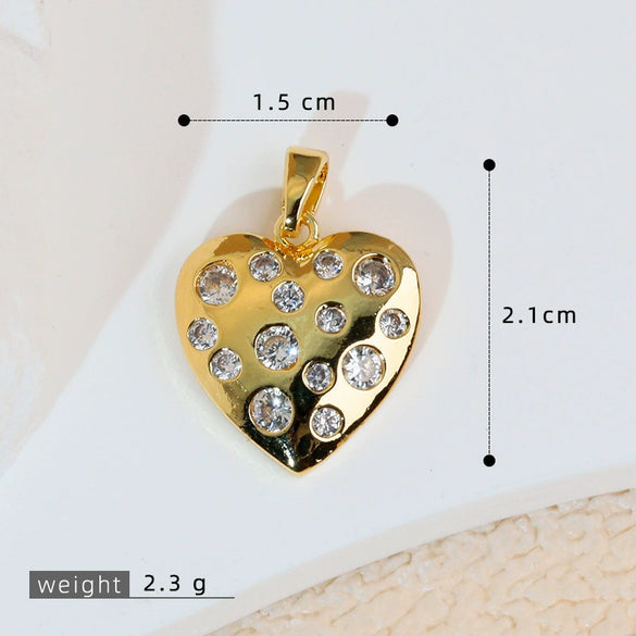 Necklace Pendant Copper Heartshaped 18K Gold Plated With Diamond And Zircon