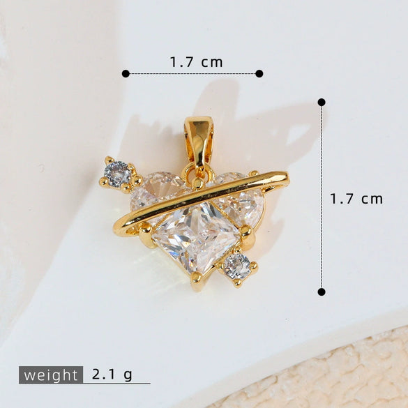 Necklace Pendant Copper Heartshaped 18K Gold Plated With Diamond And Zircon