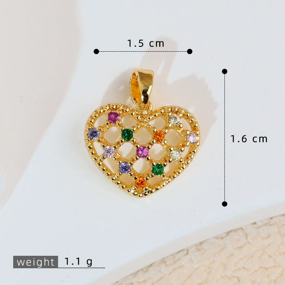 Necklace Pendant Copper Heartshaped 18K Gold Plated With Diamond And Zircon