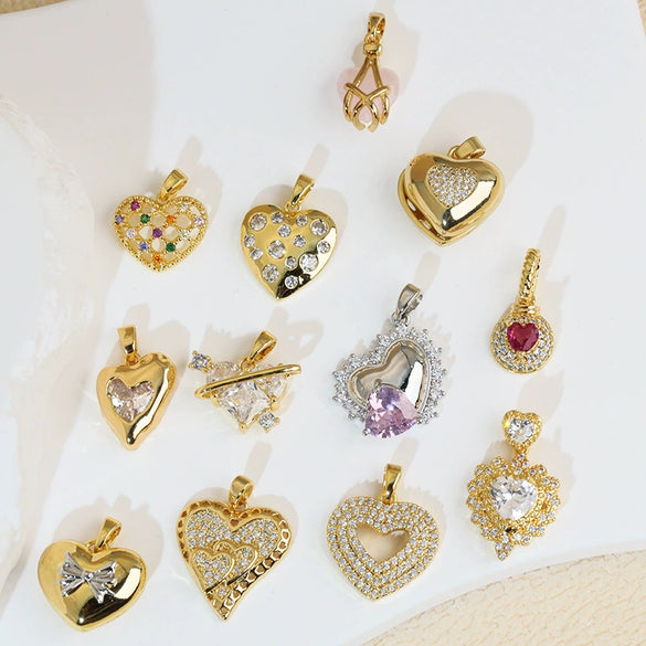 Necklace Pendant Copper Heartshaped 18K Gold Plated With Diamond And Zircon