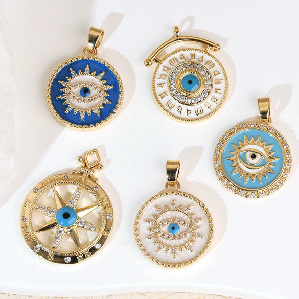 Necklace Pendant Copper Plated 18K Gold With Devil's Eye Cartoon Characters Zircon Diy Jewelry Accessories