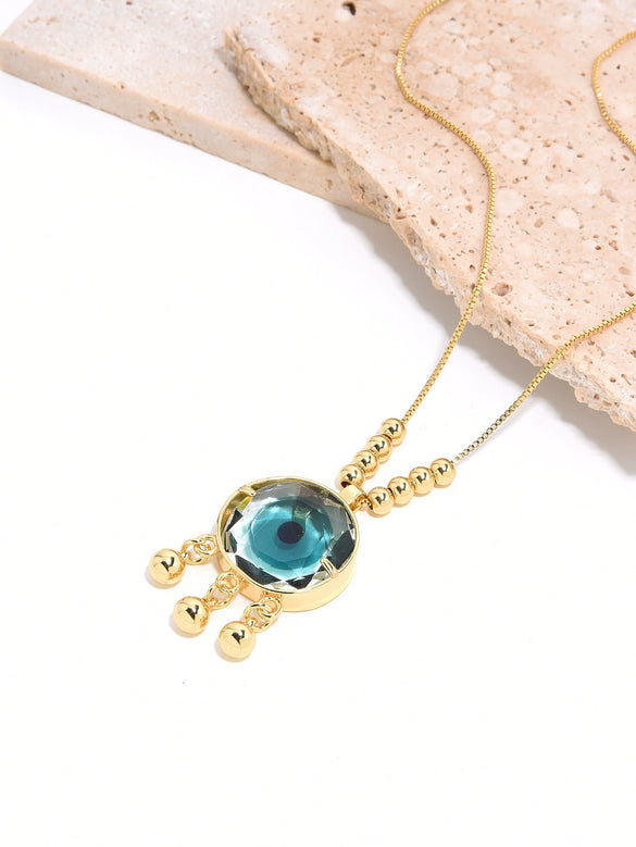 Necklace Pendant Fashion Creative Geometric Glass Eye Copper Mixed Gem Inlay 18K Gold Plated