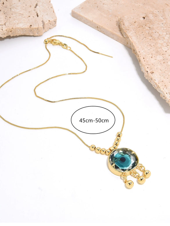 Necklace Pendant Fashion Creative Geometric Glass Eye Copper Mixed Gem Inlay 18K Gold Plated
