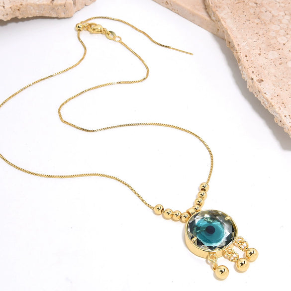 Necklace Pendant Fashion Creative Geometric Glass Eye Copper Mixed Gem Inlay 18K Gold Plated
