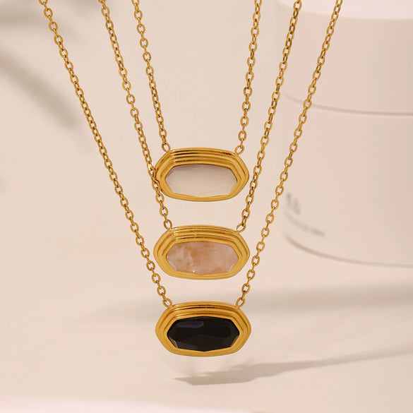 Necklace Pendant Geometric 316L Stainless Steel Black Agate Inlay Light Luxury Electroplating Jewelry