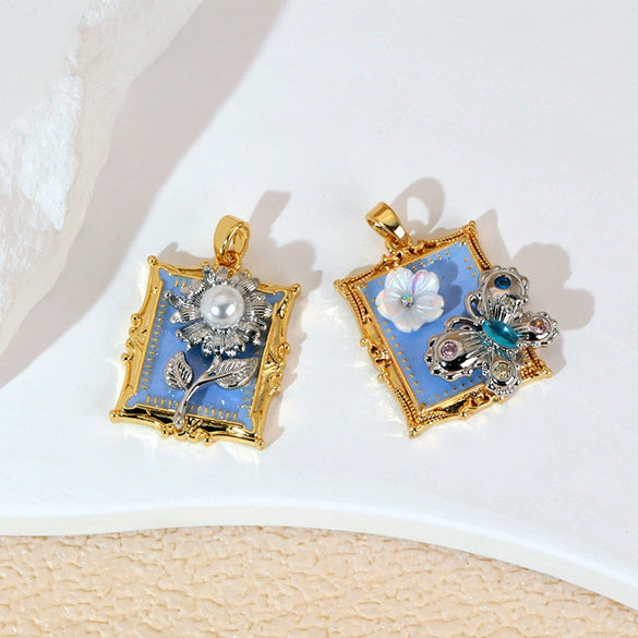 Necklace Pendant Imitation Pearl Flower Dripping Oil Painting Style