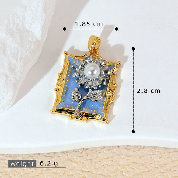 Necklace Pendant Imitation Pearl Flower Dripping Oil Painting Style