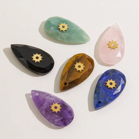 Necklace Pendant Jewelry Accessories Stainless Steel Natural Stone Inlay Hand Cut Water Drops Style