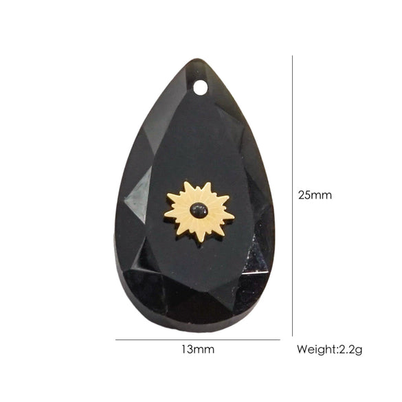 Necklace Pendant Jewelry Accessories Stainless Steel Natural Stone Inlay Hand Cut Water Drops Style