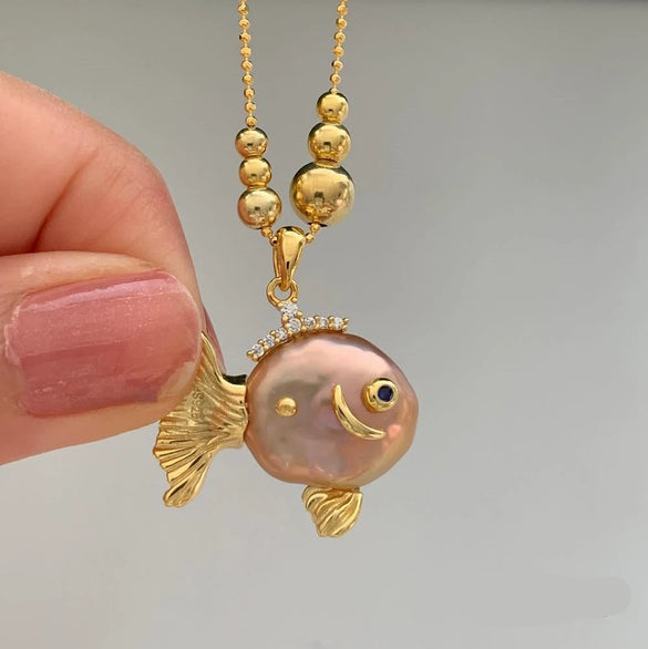 Necklace Pendant Jewelry Clown Fish Animal Zodiac Brass Copper Imitation Pearls Electroplating