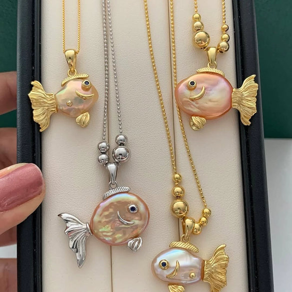 Necklace Pendant Jewelry Clown Fish Animal Zodiac Brass Copper Imitation Pearls Electroplating