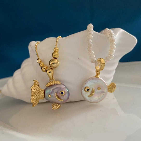 Necklace Pendant Jewelry Clown Fish Animal Zodiac Brass Copper Imitation Pearls Electroplating