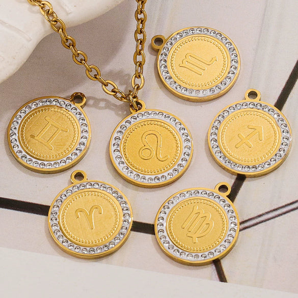 Necklace Pendant Jewelry Shell Material Inlaid With Constellation Letter Pattern Diy Handmade 18K Electroplated