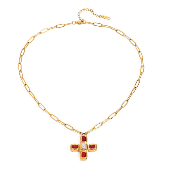 Necklace Pendant Jewelry Stainless Steel Titanium Steel Geometric Cross Electroplated Glass Pearl Zircon