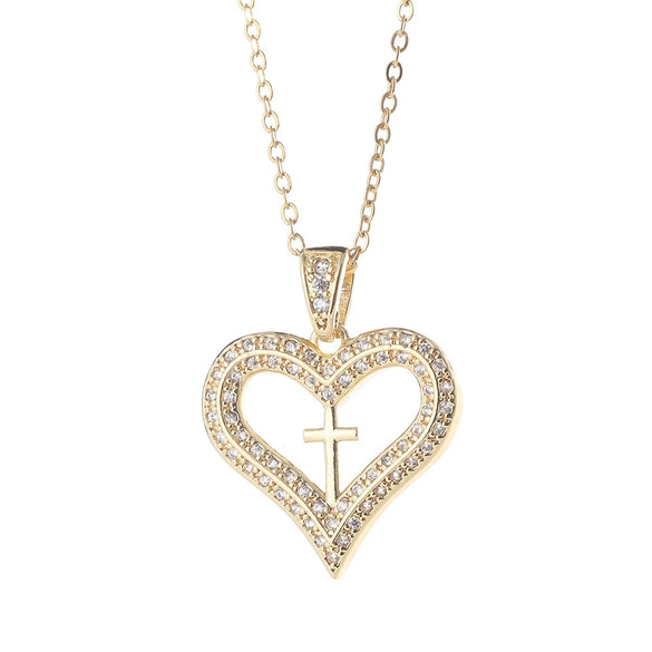 Necklace Pendant Love Cross Female Niche Design High Grade Clavicle Chain Copper Heart Shape Electroplated