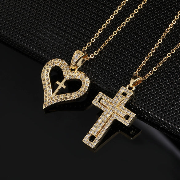 Necklace Pendant Love Cross Female Niche Design High Grade Clavicle Chain Copper Heart Shape Electroplated