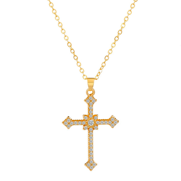 Necklace Pendant Micro Inlaid Zircon Cross Copper Alloy Geometric Electroplating For Women