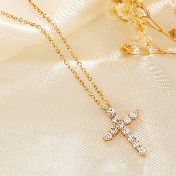 Necklace Pendant Micro Inlaid Zircon Cross Copper Alloy Geometric Electroplating For Women
