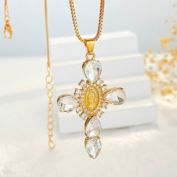 Necklace Pendant Micro Inlaid Zircon Cross Copper Alloy Geometric Electroplating For Women