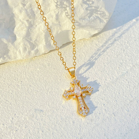 Necklace Pendant Micro Inlaid Zircon Cross Copper Alloy Geometric Electroplating For Women
