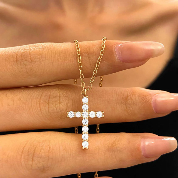 Necklace Pendant Micro Inlaid Zircon Cross Copper Alloy Geometric Electroplating For Women