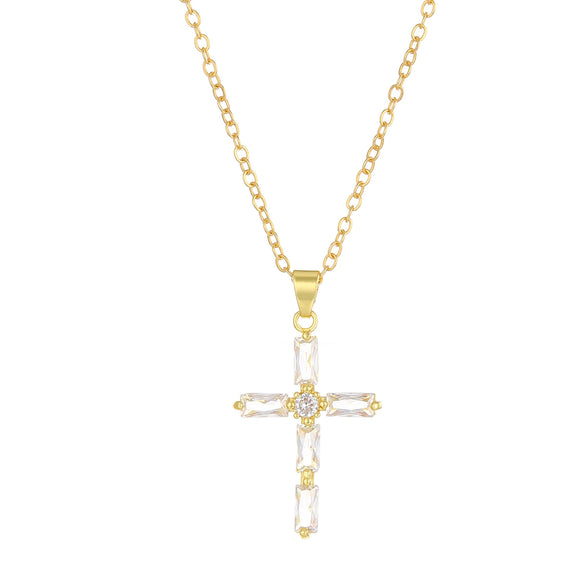 Necklace Pendant Micro Inlaid Zircon Cross Copper Alloy Geometric Electroplating For Women