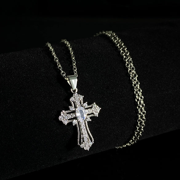 Necklace Pendant Micro Inlaid Zircon Cross Copper Alloy Geometric Electroplating For Women