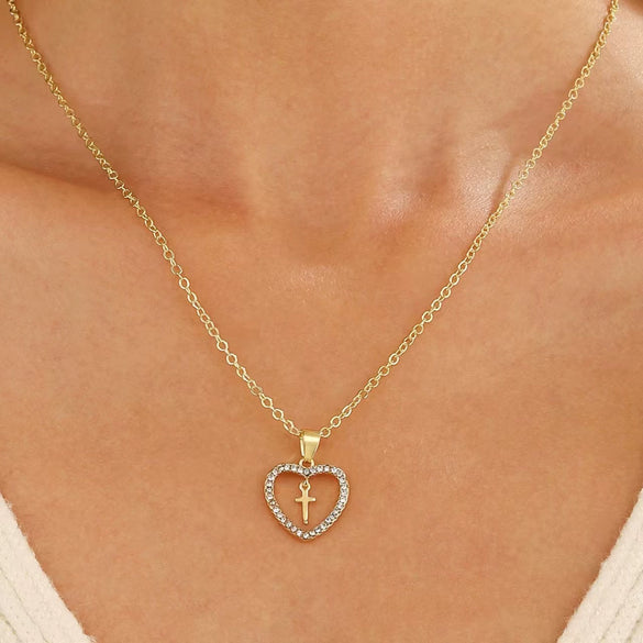 Necklace Pendant Micro Inlaid Zircon Cross Copper Alloy Geometric Electroplating For Women