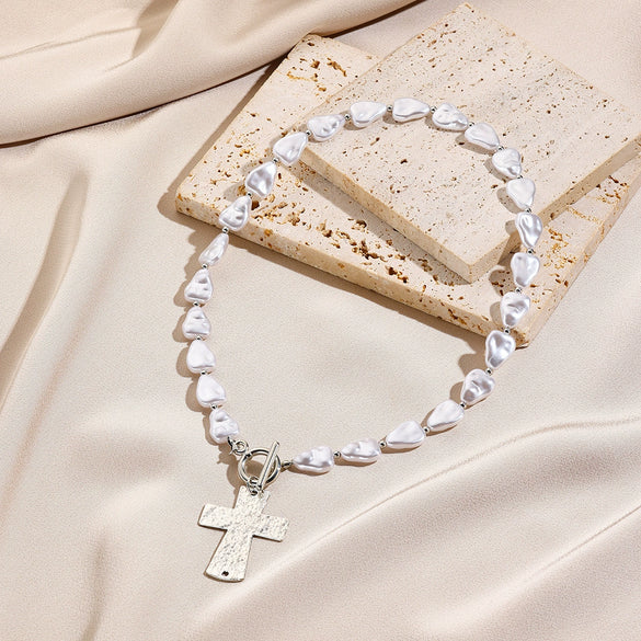 Necklace Pendant Mosaic Rose Cross Zinc Alloy Crystal Beaded Electroplating Simple Irregular