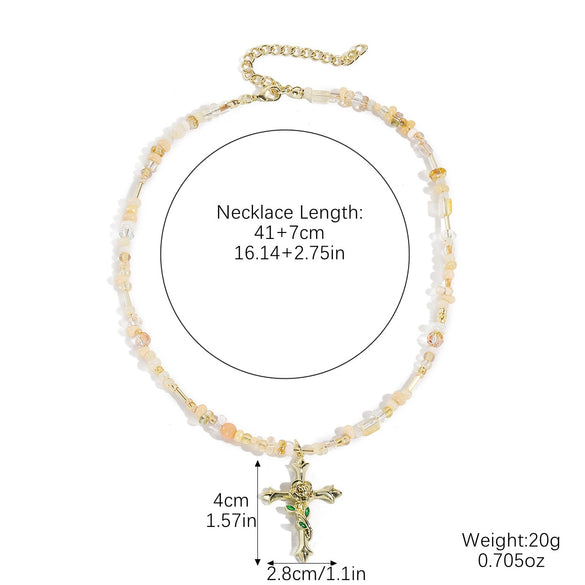 Necklace Pendant Mosaic Rose Cross Zinc Alloy Crystal Beaded Electroplating Simple Irregular